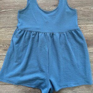 Urban Outfitters Blue Cornflower Shoulder Tie Romper Jumpsuit Size Medium